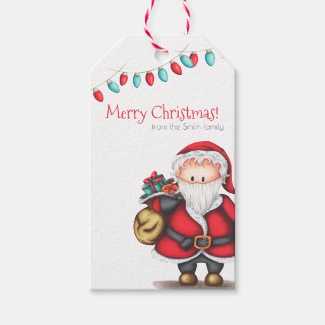 Feierliche Rote Weihnachtsmann Personalisierte Wei Geschenkanhänger (Vorderseite)