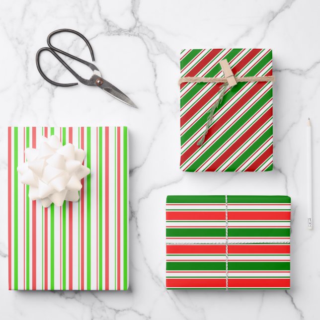 Feierliche, rote, weiße, grüne Weihnachtsmuster Geschenkpapier Set (Vorderseite)