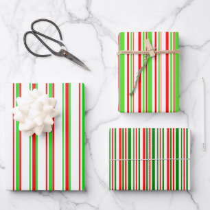 Feierliche, rote, weiße, grüne Weihnachtsmuster Geschenkpapier Set