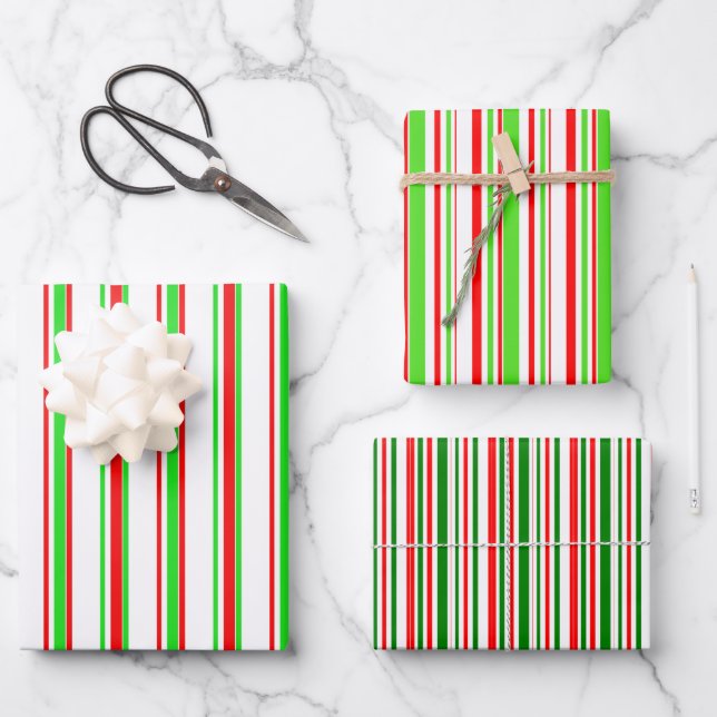 Feierliche, rote, weiße, grüne Weihnachtsmuster Geschenkpapier Set (Vorderseite)