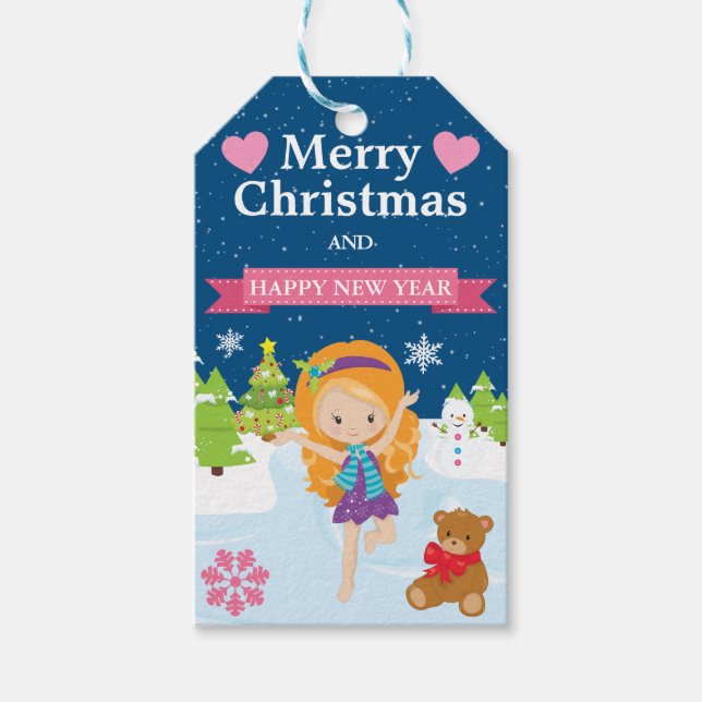 Feierliche Rothaarige Winter Weihnachten Geschenkanhänger (Vorderseite)