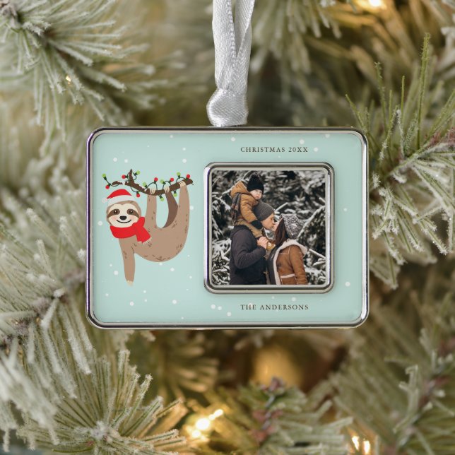 Feierliche Schläge Ihr eigenes Foto hinzufügen Rahmen-Ornament Silber (Baum)