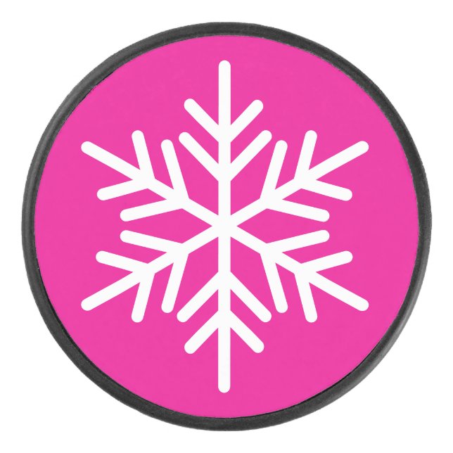 Feierliche Schneeflocke auf hellrosa Eishockey Puck (Vorderseite)