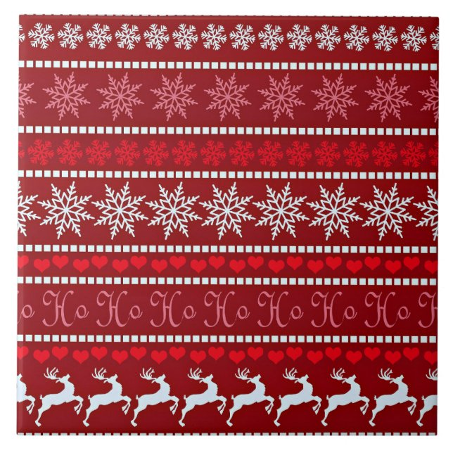 Feierliche Schneeflocke und Reindeer-Design Fliese (Vorderseite)