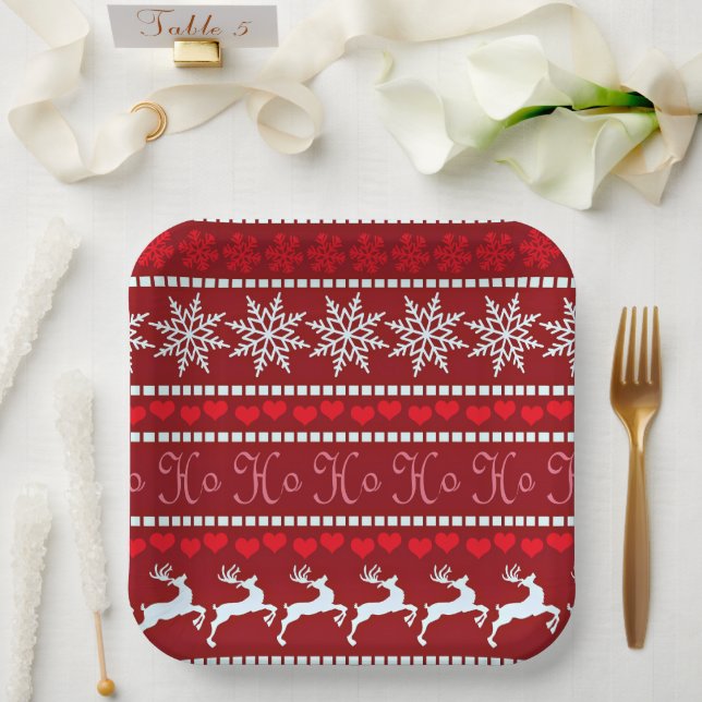 Feierliche Schneeflocke und Reindeer-Design Pappteller (Hochzeit)