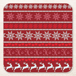 Feierliche Schneeflocke und Reindeer-Design Rechteckiger Pappuntersetzer