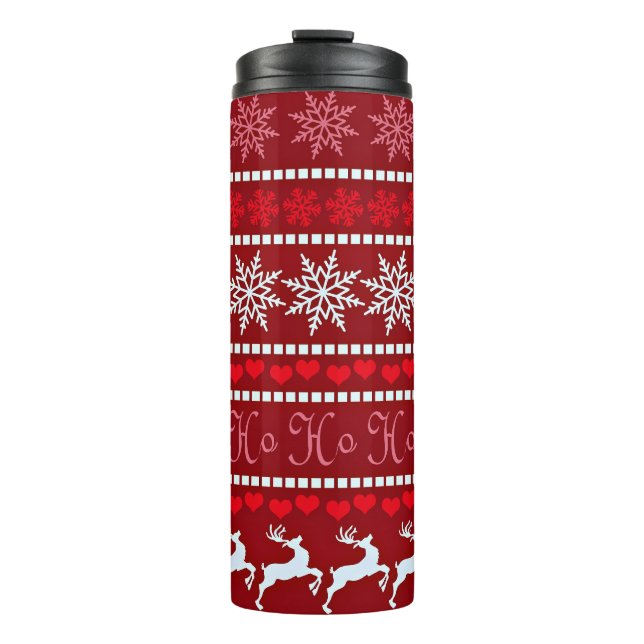 Feierliche Schneeflocke und Reindeer-Design Thermosbecher (Vorderseite)