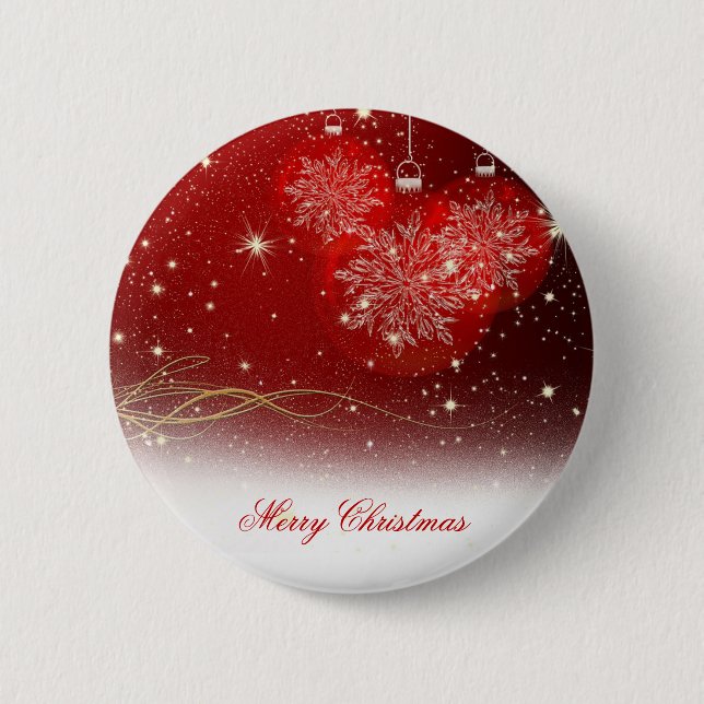 Feierliche Schneeflocken "Frohe Weihnachten" Button (Vorderseite)
