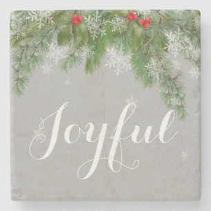 Feierliche Schneeflocken Pine Holly Stone Unterset Steinuntersetzer
