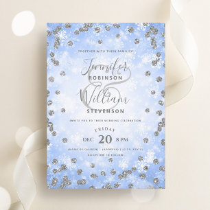 Feierliche Silver Blue Glitzer Winterhochzeit Einladung