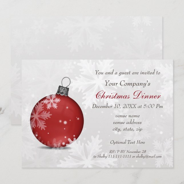 Feierliche Silver Red Corporate Holiday Party Einl Einladung (Vorne/Hinten)