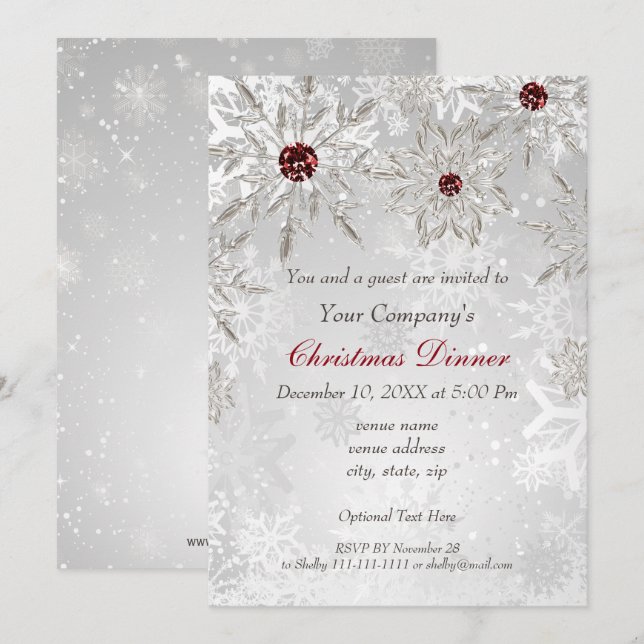 Feierliche Silver Red Corporate Holiday Party Einl Einladung (Vorne/Hinten)