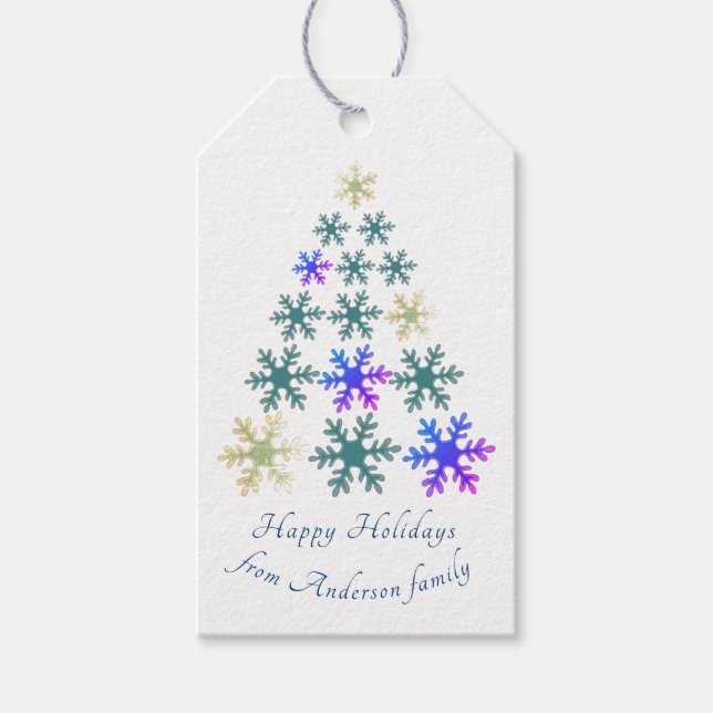 Feierliche Snowflake Weihnachtsbaum Familienurlaub Geschenkanhänger (Vorderseite)