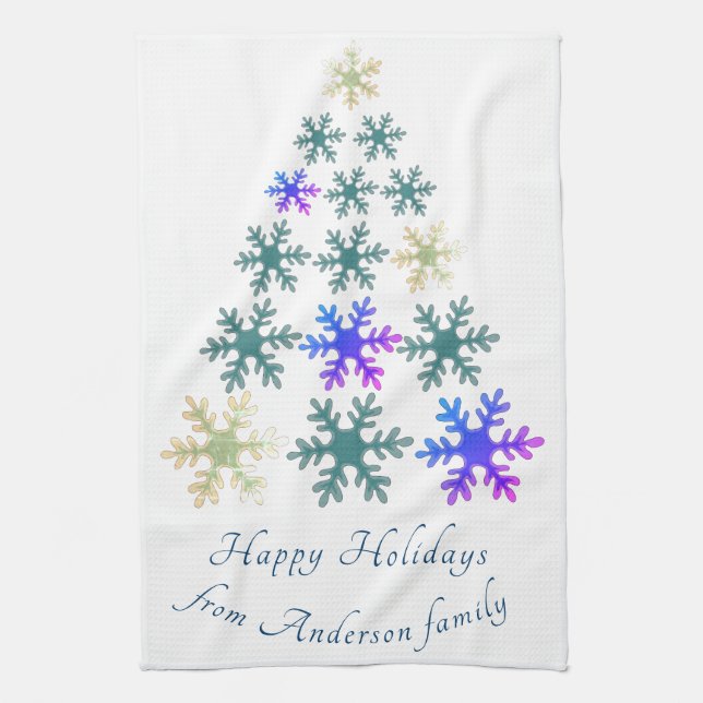 Feierliche Snowflake Weihnachtsbaum Familienurlaub Geschirrtuch (Vertikal)