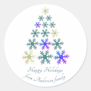 Feierliche Snowflake Weihnachtsbaum Familienurlaub Runder Aufkleber