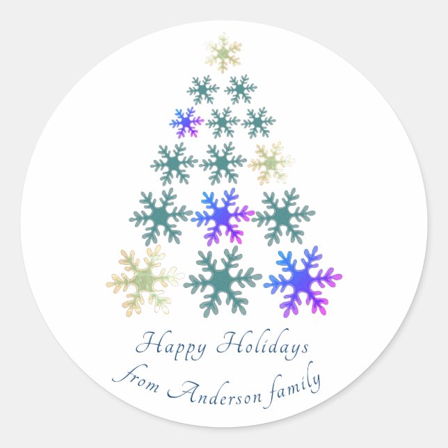 Feierliche Snowflake Weihnachtsbaum Familienurlaub Runder Aufkleber (Vorderseite)