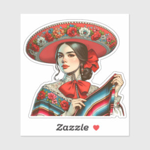 Feierliche Sombrero & Sarape Retro Mariachi Mexica Aufkleber