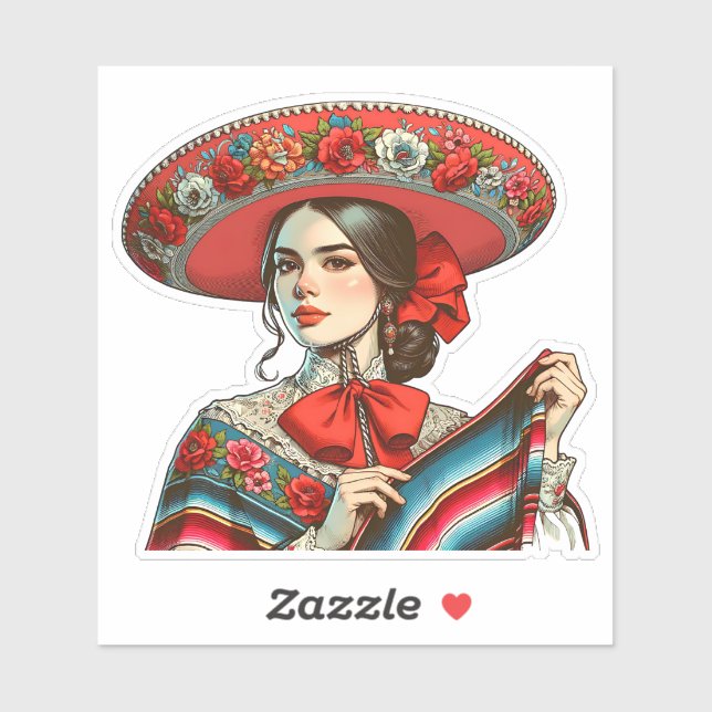 Feierliche Sombrero & Sarape Retro Mariachi Mexica Aufkleber (Blatt)