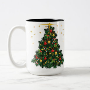 "Feierliche Tasse: Grüne und goldene Weihnachtsbau Zweifarbige Tasse