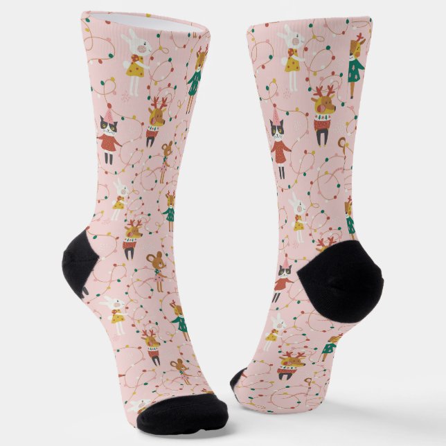 Feierliche Tierfreunde Weihnachtsmuster Socken (Gewinkelt)