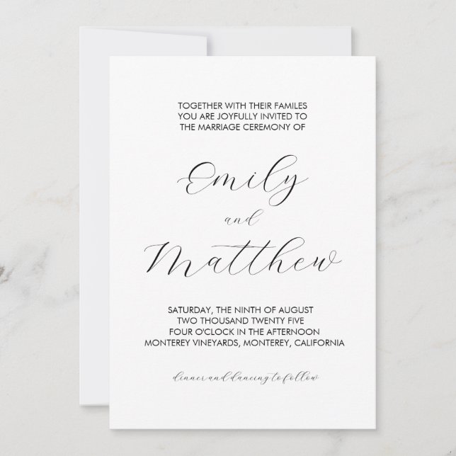 Feierliche und elegante Einladungen für Hochzeiten (Vorderseite)