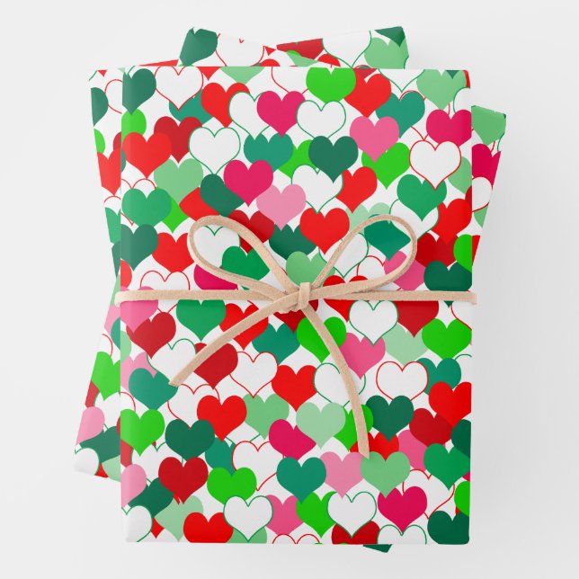 Feierliche und farbenfrohe Weihnachtsherzen Geschenkpapier Set (Beispiel)