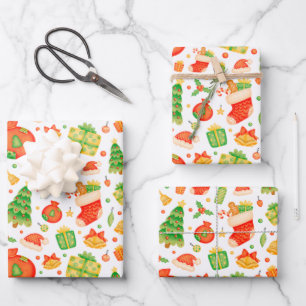 Feierliche und farbenfrohe Weihnachtsmuster Geschenkpapier Set