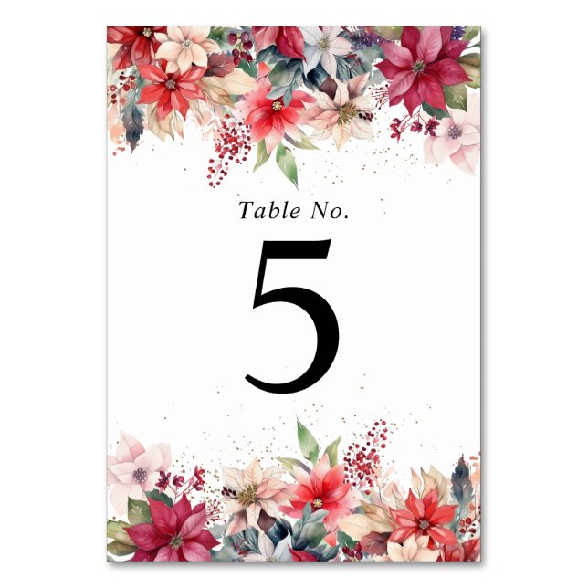 Feierliche Weihnachten Florals Hochzeit Tischnummer (Vorderseite)