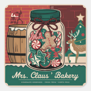 Feierliche Weihnachten Frau Claus Bäckerei Quadratischer Aufkleber