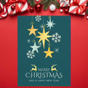 Feierliche Weihnachten in Gelb und Grün Star Postkarte