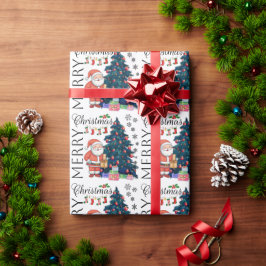 Feierliche Weihnachten mit Baum, Weihnachtsmann, G Geschenkpapier