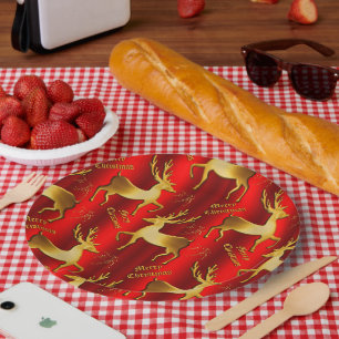 Feierliche Weihnachten mit Gold und Rotem Rentier Pappteller