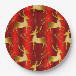 Feierliche Weihnachten mit Gold und Rotem Rentier Pappteller
