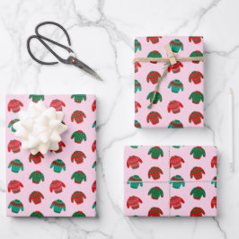Feierliche Weihnachten Ugly Sweater Muster Pink Ge Geschenkpapier Set