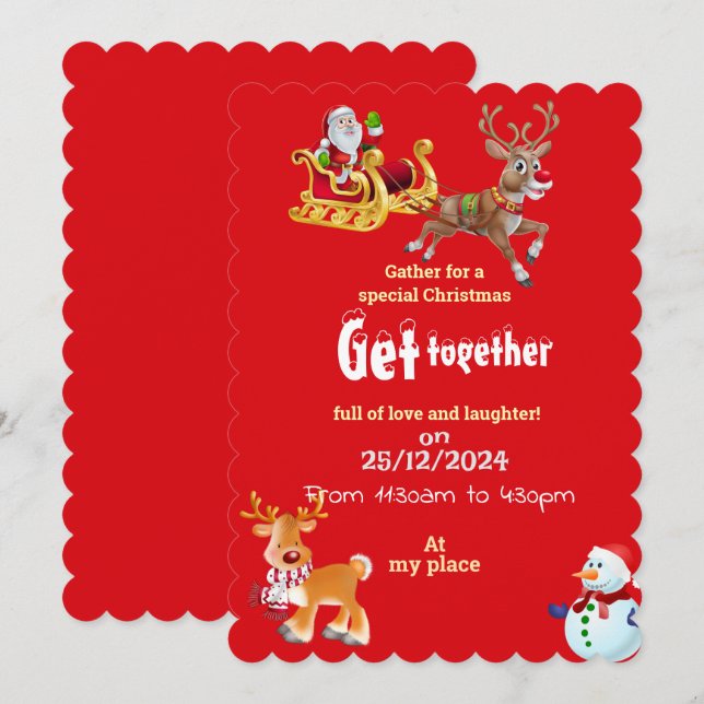 Feierliche Weihnachten zusammenkommen Einladung (Vorne/Hinten)