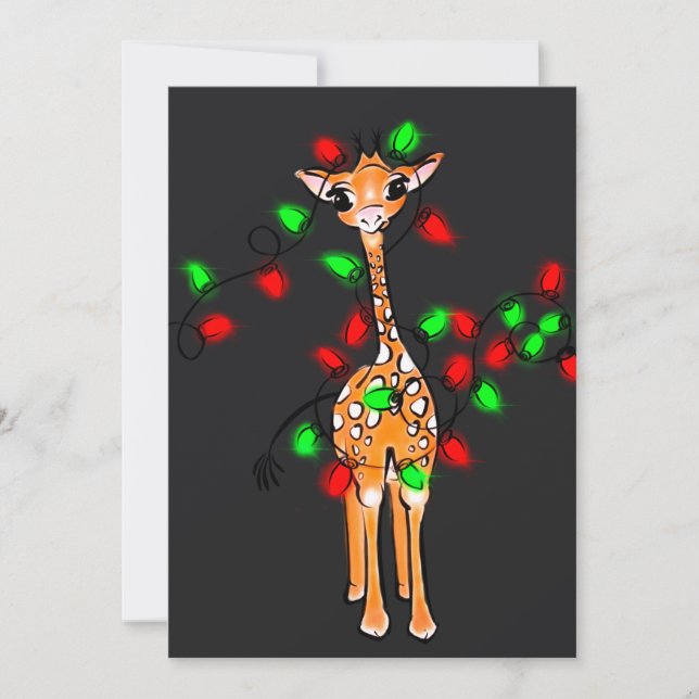 Feierliche Weihnachts-Giraffe-Rot-Tinkelleuchten Einladung (Vorderseite)