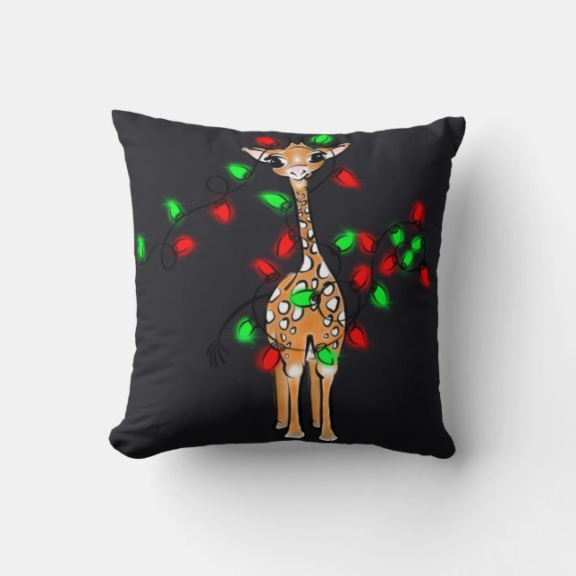 Feierliche Weihnachts-Giraffe-Rot-Tinkelleuchten Kissen (Vorderseite)