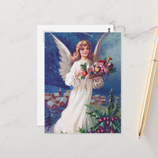 Feierliche Weihnachtsfeier Angel Holiday Postkarte (Vorderseite/Rückseite Beispiel)