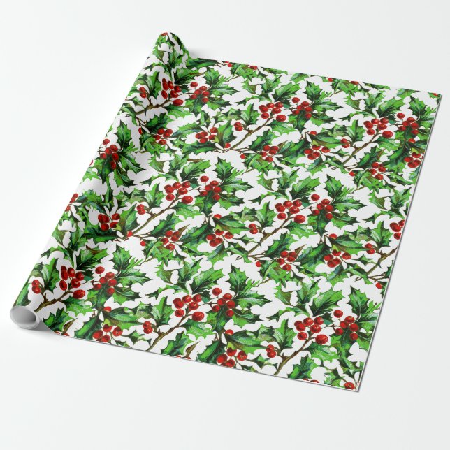 Feierliche Weihnachtsfeier Rote Berries Geschenkpapier (Ungerollt)