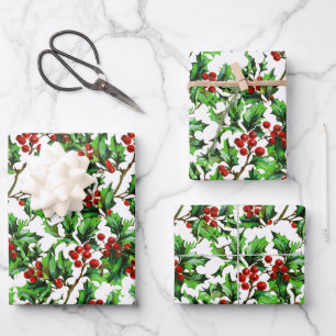 Feierliche Weihnachtsfeier Rote Berries Geschenkpapier Set