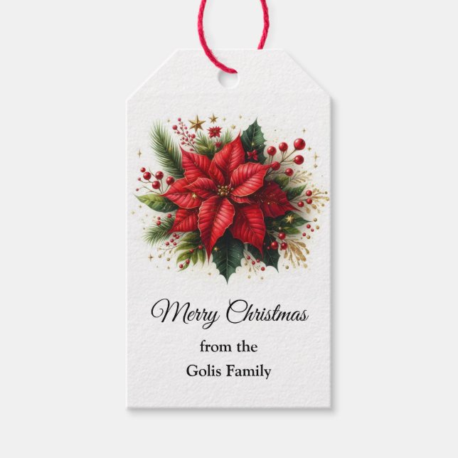 Feierliche Weihnachtsfeier Rote Poinsettia Weihnac Geschenkanhänger (Vorderseite)