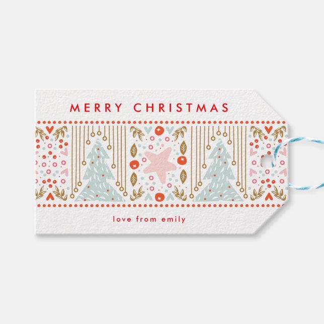 Feierliche Weihnachtsfeiertage Custom Geschenkanhänger (Vorderseite (Horizontal))