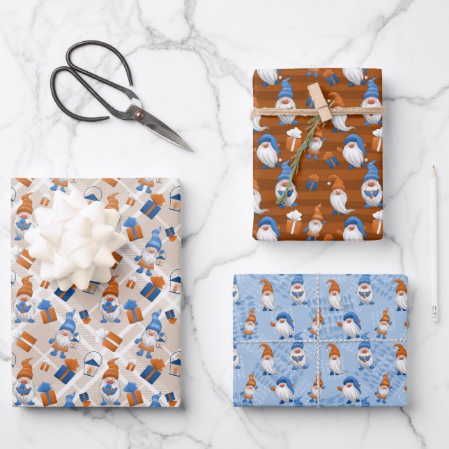 Feierliche Weihnachtsfeiertage-Zwerge-Fliesen Geschenkpapier Set (Vorderseite)