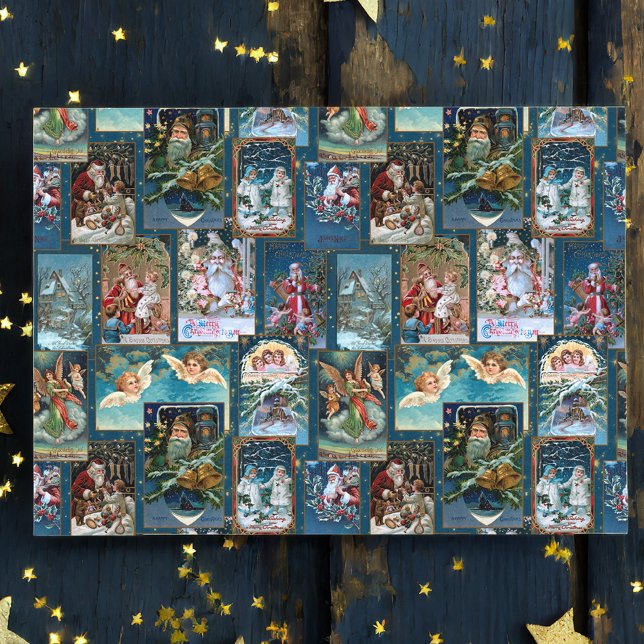 Feierliche Weihnachtskarte Collage-Blue BG Seidenpapier (Von Creator hochgeladen)