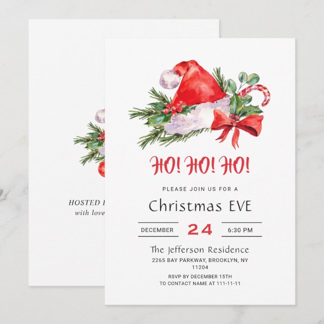 Feierliche Weihnachtsmannmütze Weihnachten Party Einladung (Vorne/Hinten)