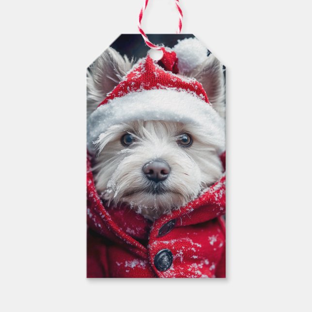 Feierliche Westie im Schnee Geschenkanhänger (Vorderseite)