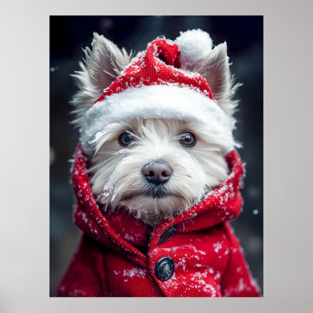 Feierliche Westie im Schnee Poster (Vorne)