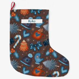 Feierliche Winterferien Muster Brown Blue Orange Großer Weihnachtsstrumpf