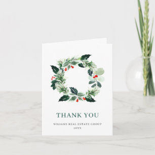 Feierliche Wreath Holly Berry Pine Forest Weihnach Dankeskarte