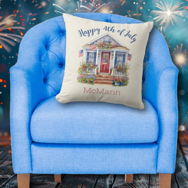 Feierlicher 4. Juli Personalisiertes Patriotisches Kissen (Festive 4th of July Personalized Patriotic Throw Pillow)